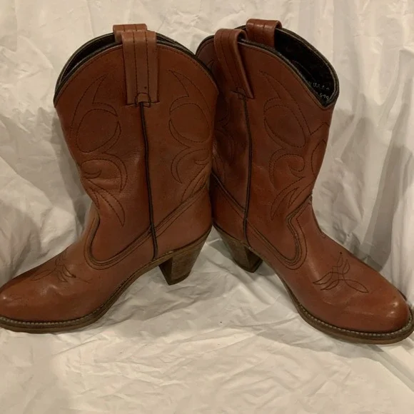Vintage Dexter Women's 5.5 Brown‎ Leather Western Boots 70s USA Stacked Heel - Picture 7 of 9